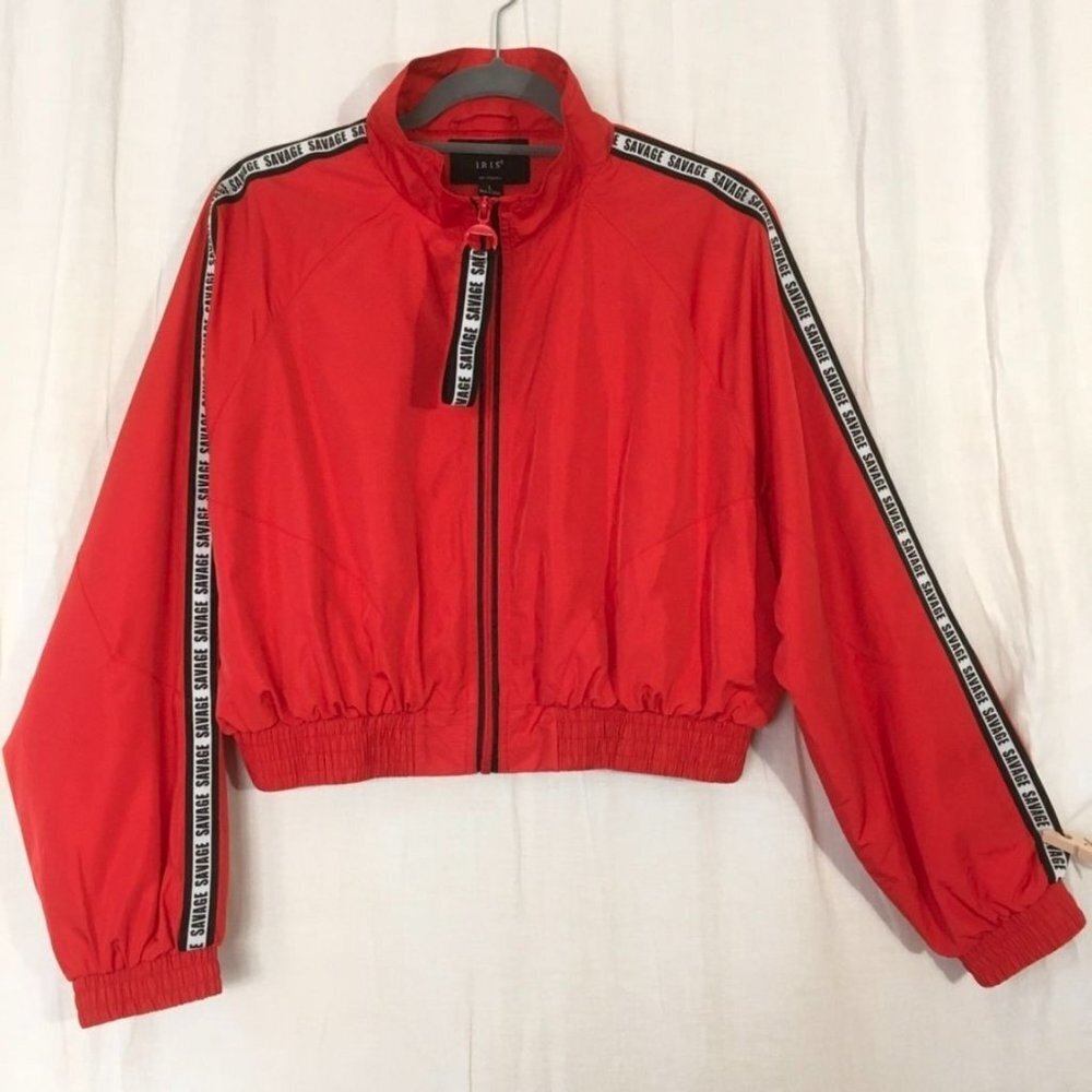 Iris Los Angeles Cropped Full Zip Windbreaker Womens L Savage Hip Hop Streetwear